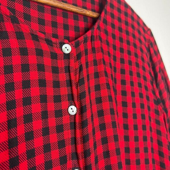 J Jill Women's XL Red Black Buffalo Plaid Button Down Peplum Blouse - Picture 3 of 10